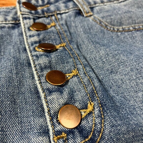 Forever 21 Denim Rainbow Mini‎ Skirt Womens M Button Fly Pride Hippie Festival - Picture 3 of 8